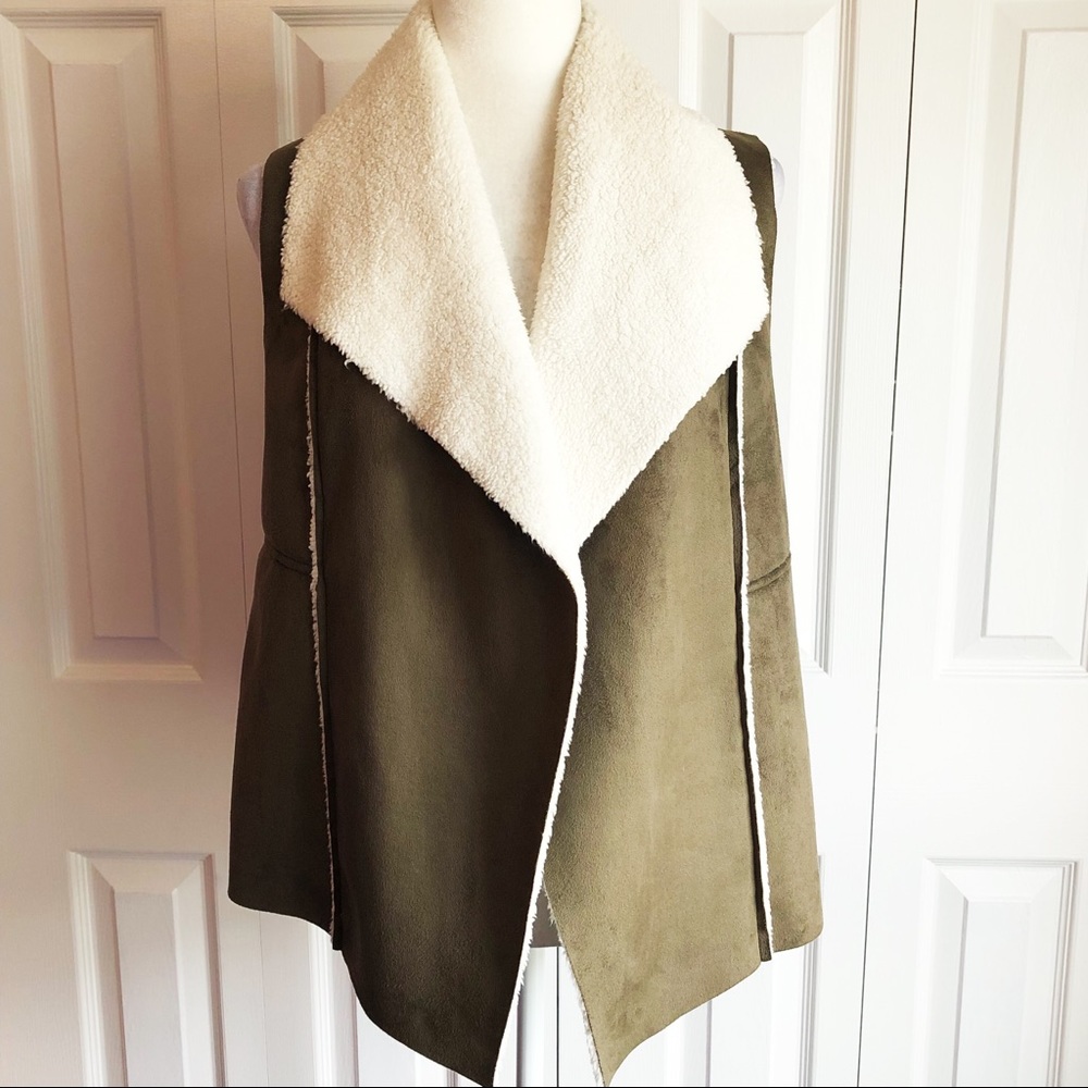 NWT Susina Soft Olive Tarmac Brown Faux Shearling Suede Vest SP